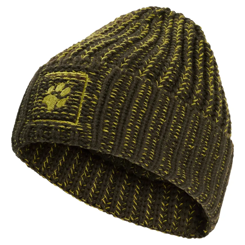 JACK WOLFSKIN Badge Paw Beanie in Obsidian Moss-1
