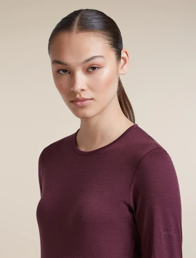 ICEBREAKER Women's Oasis Long Sleeve Merino Wool Crewe in Dark Berry-1