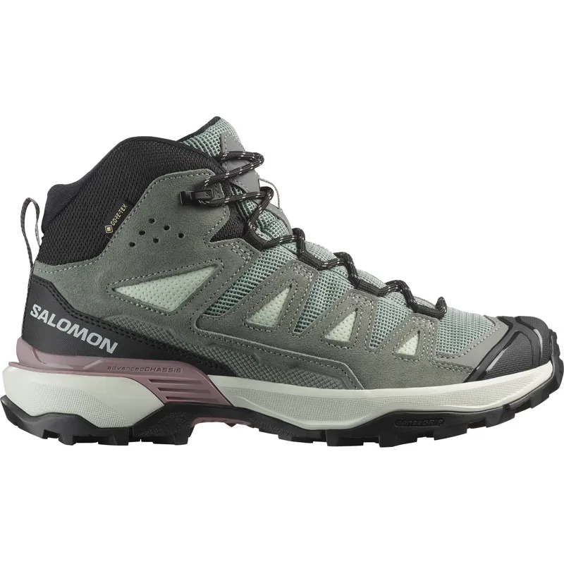 SALOMON Women's X Ultra 360 Mid Leather Gore-Tex Waterproof boot in Green Milieu
