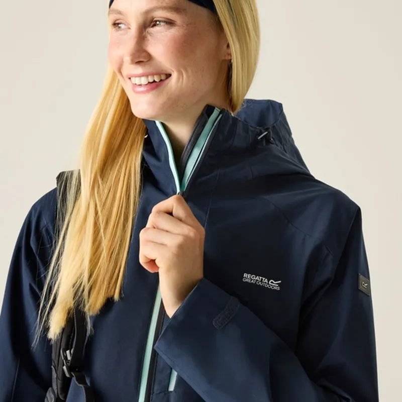 REGATTA WOMEN'S Birchdale Waterproof Jacket in Navy/Icy Moon-4
