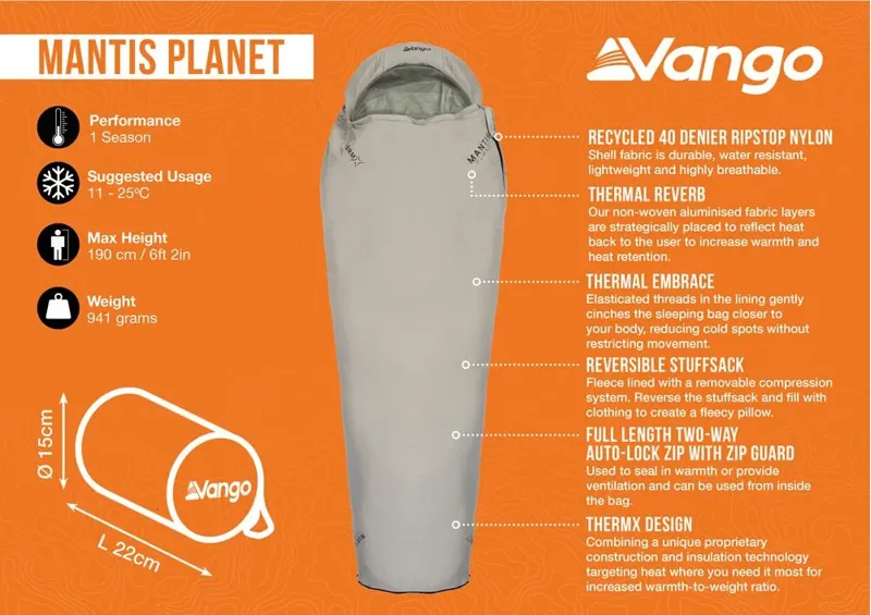 VANGO Mantis Planet Sleeping Bag in Grey Flannel-2