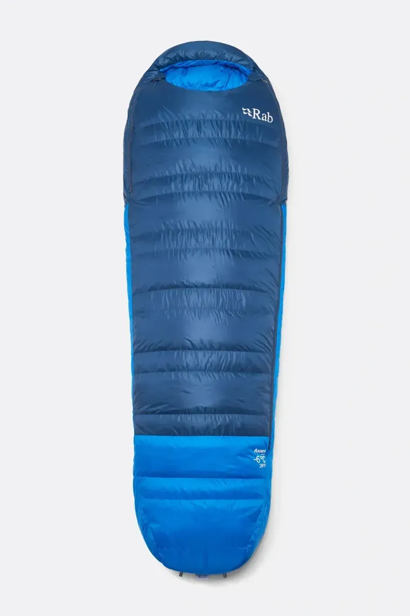 Rab Ascent -6c Down Sleeping Bag in Tempest Blue/Maya Blue